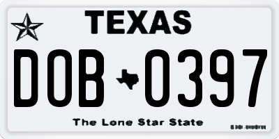 TX license plate DOB0397