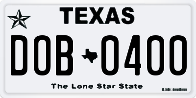 TX license plate DOB0400