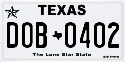 TX license plate DOB0402