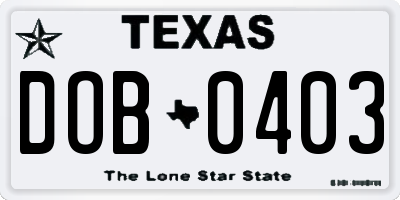 TX license plate DOB0403