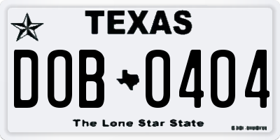 TX license plate DOB0404