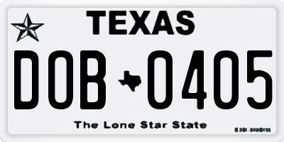 TX license plate DOB0405