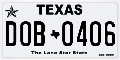 TX license plate DOB0406