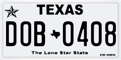 TX license plate DOB0408