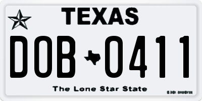 TX license plate DOB0411