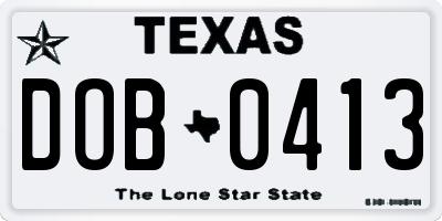 TX license plate DOB0413
