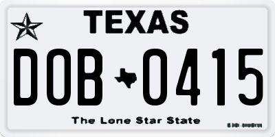 TX license plate DOB0415