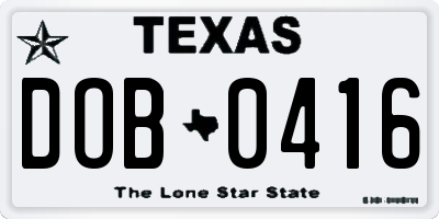 TX license plate DOB0416