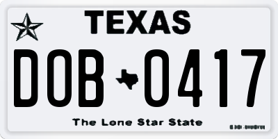 TX license plate DOB0417