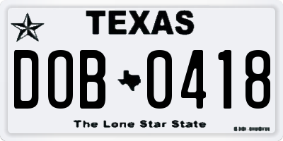 TX license plate DOB0418