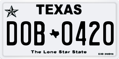 TX license plate DOB0420