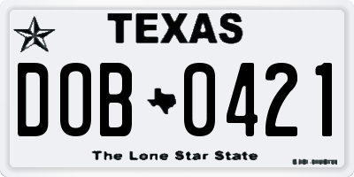 TX license plate DOB0421