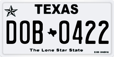 TX license plate DOB0422