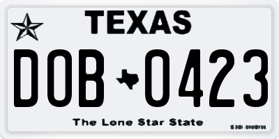 TX license plate DOB0423
