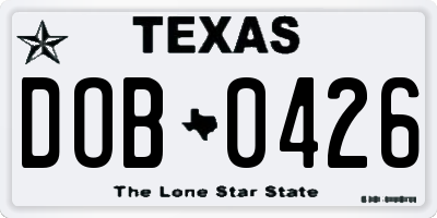 TX license plate DOB0426