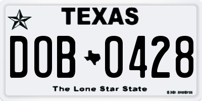 TX license plate DOB0428