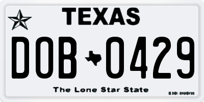 TX license plate DOB0429