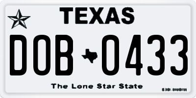 TX license plate DOB0433