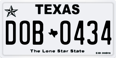 TX license plate DOB0434
