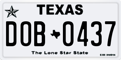 TX license plate DOB0437