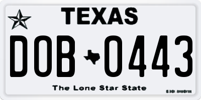 TX license plate DOB0443