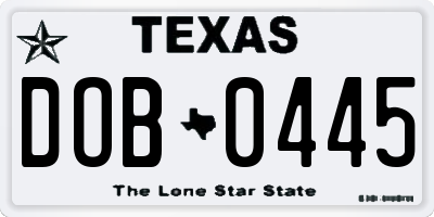 TX license plate DOB0445