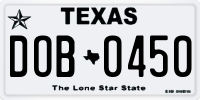 TX license plate DOB0450