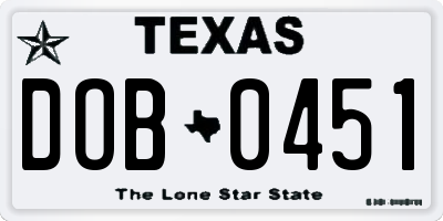 TX license plate DOB0451