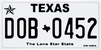 TX license plate DOB0452