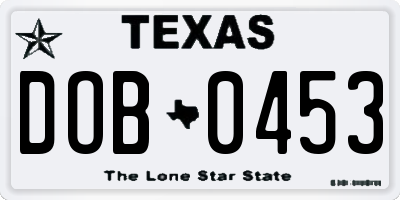 TX license plate DOB0453