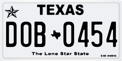 TX license plate DOB0454