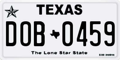 TX license plate DOB0459