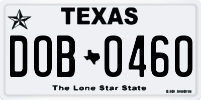 TX license plate DOB0460