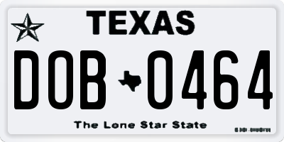 TX license plate DOB0464