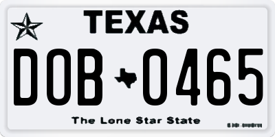 TX license plate DOB0465
