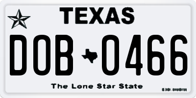 TX license plate DOB0466