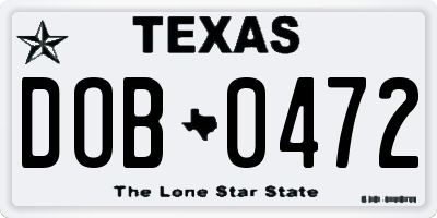 TX license plate DOB0472