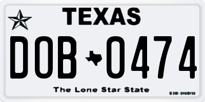 TX license plate DOB0474