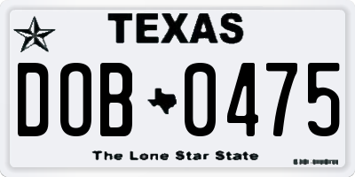 TX license plate DOB0475