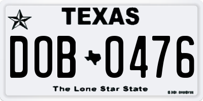 TX license plate DOB0476