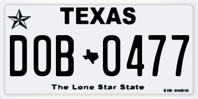 TX license plate DOB0477