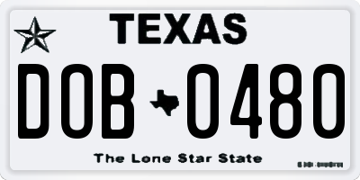 TX license plate DOB0480