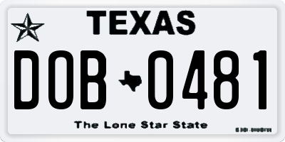 TX license plate DOB0481