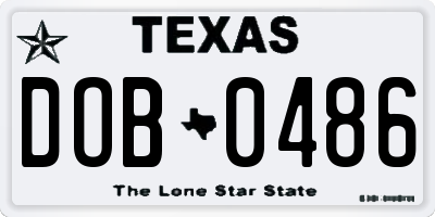 TX license plate DOB0486