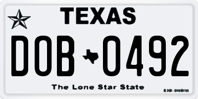 TX license plate DOB0492