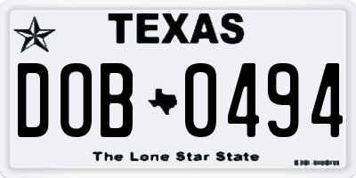 TX license plate DOB0494