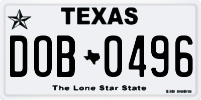 TX license plate DOB0496