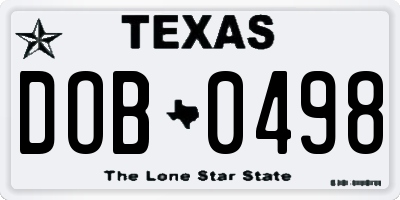 TX license plate DOB0498