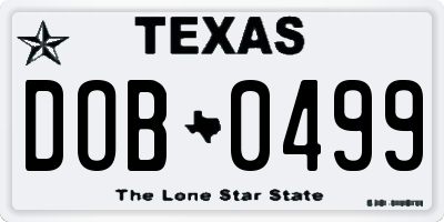 TX license plate DOB0499