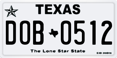 TX license plate DOB0512